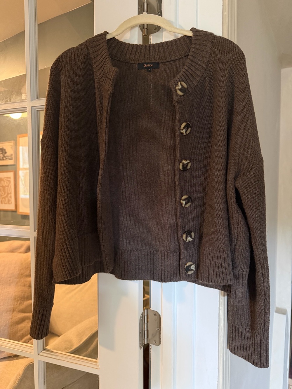 Quince 100% Organic Cotton Cropped Cardigan heather brown - Picture 4 of 4